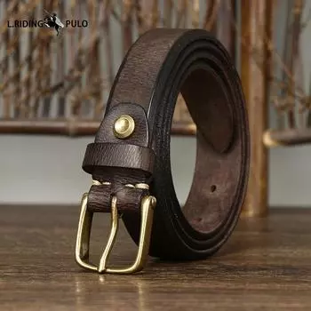 Утолщенный ремень из натуральной коровьей кожи для женщин, с простой ретро-универсальной пряжкой-пином для женщин 90cm кофейный