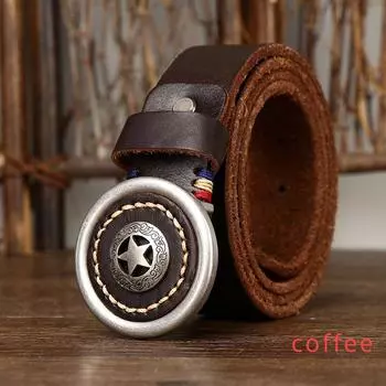 Утолщенный ремень из воловьей кожи с гладкой пряжкой, пояс из натуральной кожи, пластинчатая пряжка, универсальный ретро-ремень в корейском стиле
