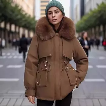 Утолщенный съемный пуховик для женщин средней и длинной длины с закрытой талией и пуховая куртка корейского варианта M розовый