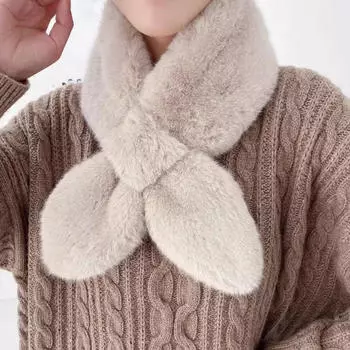 Утолщенный шейный платок, элегантный крестообразный шарф, женская зимняя теплая шаль из искусственного меха кролика, утеплитель для шеи One Size хаки