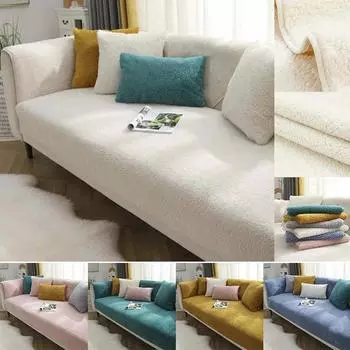 Утолщенный шерстяной бархатный чехол для дивана, зимний теплый диван для гостиной, спинка, подлокотник, подушка, мягкий нескользящий пылезащитный декоративный чехол 70x70cm розовый