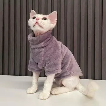 Утолщенный свитер для лысых кошек, свитер с высоким воротом для собак, теплые кофты для кошек S розовый