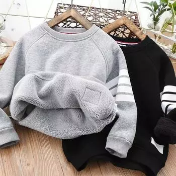 Утолщенный свитер для мальчиков, зимний теплый свитер для детей среднего и старшего возраста, цельный плюшевый топ 110cm