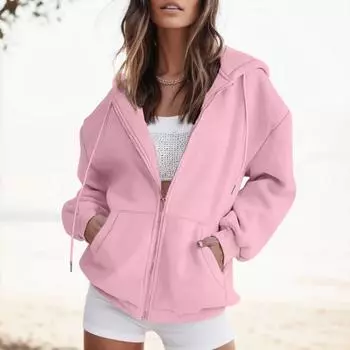 Утолщенный свитер с капюшоном, повседневный кардиган, топ на молнии, женская одежда S красный