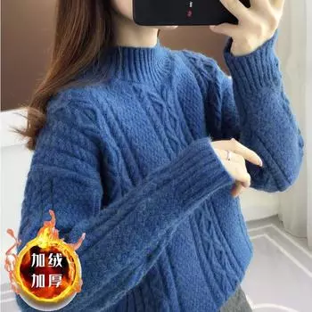 Утолщенный свитер с полуводолазкой, женская осенне-зимняя свободная верхняя одежда 2024 года, трикотажная рубашка с коротким топом S recommends 80-47.5kg