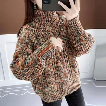 Утолщенный свитер, женский осенне-зимний свободный утолщенный, удобный, теплый свитер с высокой горловиной, повседневный универсальный эластичный пуловер, вязаный свитер, топы S белый