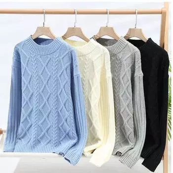 Утолщенный свитер, женский осенне-зимний теплый удобный мягкий пуловер с круглым вырезом, однотонные вязаные топы L белый