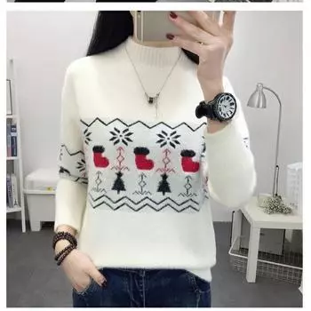 Утолщенный свободный бархатный свитер из норки и кашемира для женщин, осенне-зимний вязаный пуловер L белый