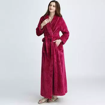 Утолщенный теплый халат, платье, повседневная пижама, унисекс, домашний халат, ночная рубашка, зимняя пара, фланелевый халат-кимоно M