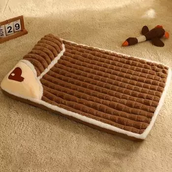 Утолщенный теплый коврик для собаки Осень Зима Спальный коврик Съемный пух Кровать для питомца Зоотовары L 60X40cm кофейный