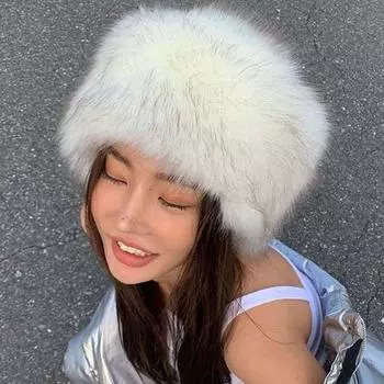 Утолщенный теплый мех кролика Skullies искусственный мех холодный ворс шапка модная зимняя панама для улицы белый