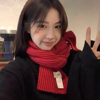 Утолщенный теплый парный шарф для шеи с простыми английскими нашивками и перфорацией, женский зимний красный