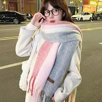 Утолщенный теплый шарф Осенне-зимняя атмосфера Женский универсальный шарф для пожилых людей Шарф из кашемира для поездок на работу Шарф из мохера