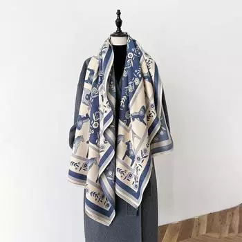 Утолщенный теплый ветровой шарф-пони, женский легкий роскошный шарф-кондиционер, темпераментный шарф 185cm синий