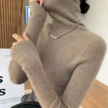 Утолщенный внутренний слой свитера с высоким воротом и базовым слоем. Женский осенне-зимний высококачественный мягкий и липкий тонкий трикотажный свитер. S чёрный