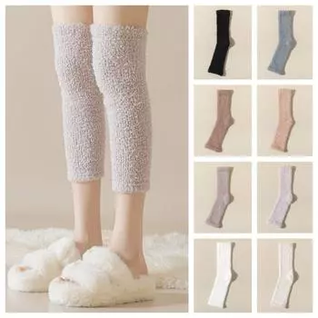 Утолщенный вязаный чехол для ног Lolita выше колена Гольфы Милый коралловый флис Защита колена Осень темный кофе