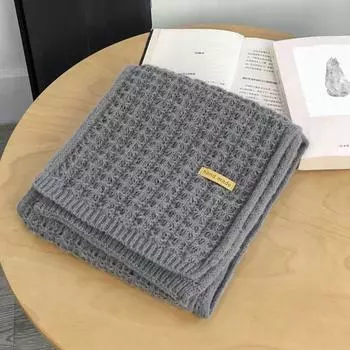 Утолщенный вязаный шарф, однотонный шейный платок для улицы, банделет, мужской и женский серый