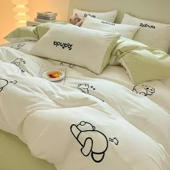 Утолщенный жаккардовый комплект из четырех предметов с вышивкой из хлопка Чжу, одинарный комплект из трех предметов 1.2m bed