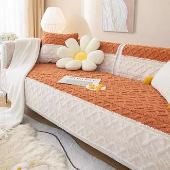 Утолщенный жаккардовый плюшевый чехол для дивана, скандинавский современный сращиваемый край, Нескользящая подушка для дивана, зимняя теплая пыленепроницаемая крышка сиденья для дивана, декор 70x70cm 1pcs