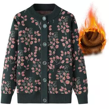 Утолщенный женский кардиган теплая одежда осенняя верхняя одежда стильная одежда для женщин среднего возраста M