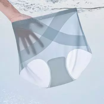 Утягивающее нижнее белье с высокой талией, бесшовные женские трусики из ледяного шелка, женские трусики, бесследные трусы, корректирующее женское белье M бежевый