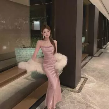 Утягивающее платье-подтяжка в стиле французский шик 2024 года – Pure Desire Small розовый