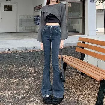 Утягивающие эластичные обтягивающие брюки-драглайн с высокой талией, расклешенные брюки XS сине серый