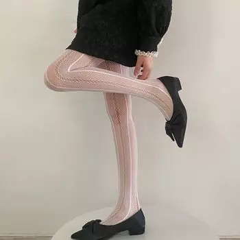 Утягивающие чулки в вертикальную полоску, эластичные сетчатые колготки, сексуальные чулки в сеточку, лето белый