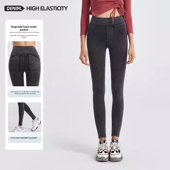 Утягивающие джинсы для йоги с высокой талией и приподнимающими бедра S чёрный