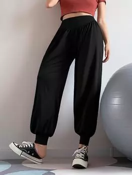 Утягивающие штаны для йоги с высокой талией и манжетами на щиколотке — леггинсы для тренировок, растягивающиеся в 4 стороны, с контролем живота и защитой от приседаний 0XL чёрный