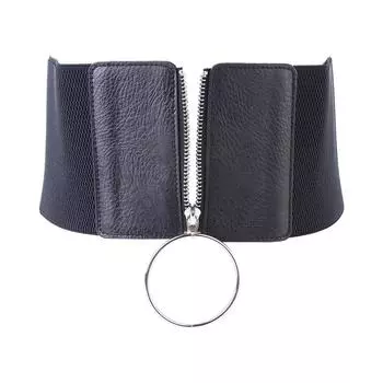 Утягивающий пояс-кушак из искусственной кожи женский пояс широкий пояс на молнии эластичный пояс чёрный