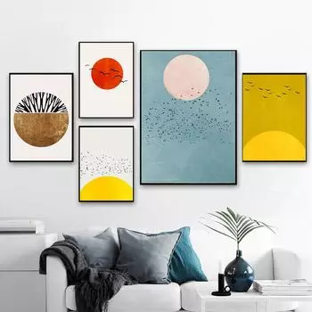 Утреннее солнце дерево абстрактный постер скандинавский принт скандинавское настенное искусство картина сладкая мечта холст живопись простота домашний декор 21x30cm No Framed