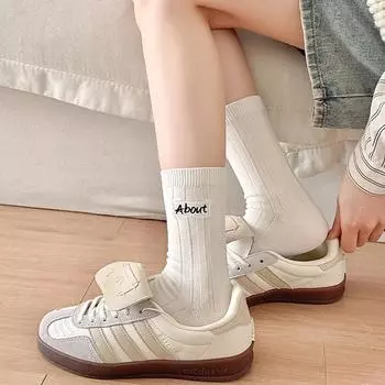 Утренние женские носки средней длины с двойной иглой для кофе, японские полосатые вышитые мультяшные банты, хлопковые носки average size оранжевый