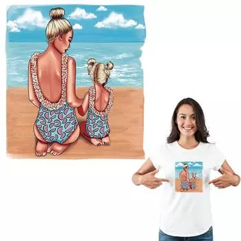 Утюг на наклейке, новый дизайн, футболка с термопереносом, платья, горячая слеза, сделай сам, железная нашивка, мама с девушкой на пляже