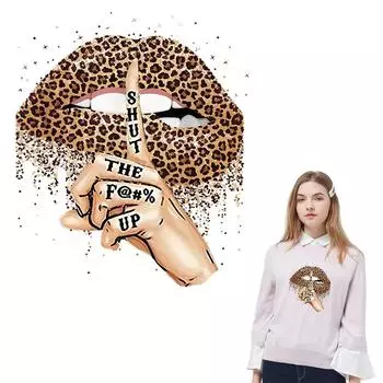 Утюг на заплатах, крутые термопереносы для губ, Diy Parches, Ropa, толстовки, термопресс, аппликация, наклейки на одежду, нашивка, леопардовые губы 20.2x23.7cm