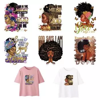 Утюговые нашивки в стиле афро для девочек, черная женская футболка «сделай сам», Parches Ropa, термопереносные наклейки для одежды, термонашивки, принадлежности для рукоделия «сделай сам»