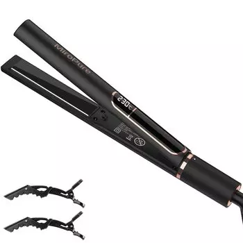 Утюжок для волос MiroPure, прямой утюжок для волос, 2-сторонний, прямой, щипцы для завивки, быстрый нагрев, совместимость с зарубежными странами, 5 уровней регулировки, светодиодный ЖК-монитор, дорожные перчатки в комплекте чёрный