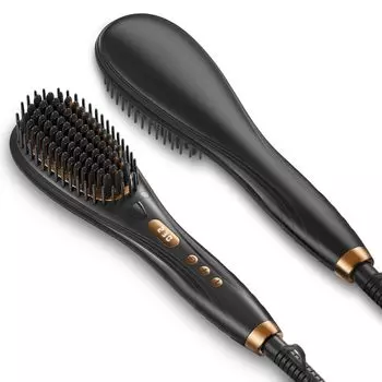 Утюжок для выпрямления волос Straight Brush, регулировка температуры, утюжок с отрицательными ионами и перчатками, светодиодный дисплей, 16 видов регулировки температуры, 60 минут простоты использования чёрный