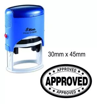 УТВЕРЖДЕНО Овальный резиновый штамп с персонализированным текстом Блестящий самокрасящийся резиновый штамп 30 мм x Impression Area : 30 mm x 45 mm красный