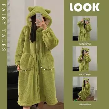 Уютная бархатная ночная рубашка с капюшоном и рисунком больших глаз - женская зимняя пижама свободного кроя из кораллового флиса 2024 года для пар One Size (45-80kg)