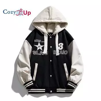 Уютная бейсбольная куртка с капюшоном. Университетская бейсбольная куртка. Хлопковая куртка Letterman. M чёрный