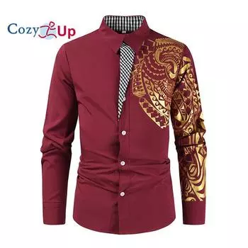 Уютная дизайнерская одежда с золотым бронзовым принтом, мужские рубашки большого размера, Vinatge Totem, лоскутное шитье, Blusas Estampadas, мужская деловая рубашка, сорочка