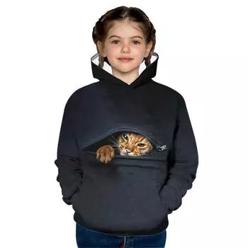 Уютная флисовая толстовка с изображением кота — мягкая, плотная, теплая и модная толстовка с 3D-принтом для детей — идеальная верхняя одежда на осень 100