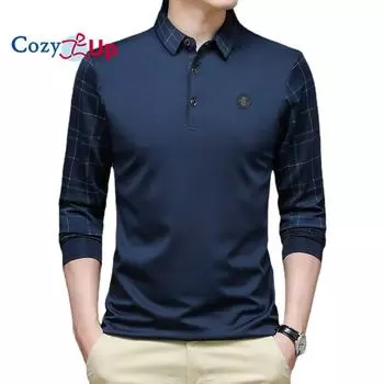 Уютная футболка с длинным рукавом, мужская весенне-осенняя деловая повседневная тонкая футболка с отложным воротником и геометрическим узором, мужская одежда