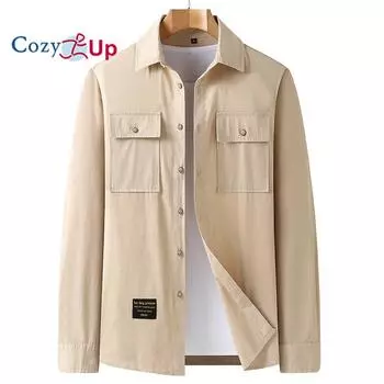 Уютная классическая хлопковая куртка-рубашка с длинными рукавами и двойными карманами Fat Guy L чёрный