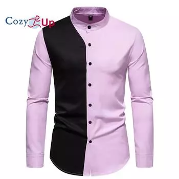 Уютная красная, черная лоскутная рубашка для мужчин, осенняя новинка 2023 года, мужские классические рубашки с воротником-стойкой, повседневная деловая и социальная сорочка Homme 2XL S синий