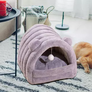 Уютная кровать-убежище для домашних животных - мягкая спальная будка для мелких животных Gray L