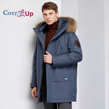 Уютная куртка до -30 градусов с большим меховым воротником, белая утиная пуховая куртка, мужская толстая зимняя новая мужская теплая парка, ветрозащитная, высшего качества, с большими карманами M синий