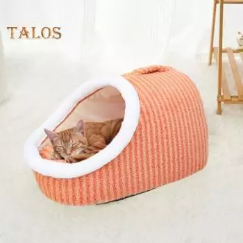 Уютная лежанка для домашних животных, мягкая плюшевая теплая лежанка для собак, пещера с чехлом, нескользящая тапочка для домашних собак и кошек весом до 1 кг S розовый