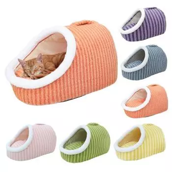 Уютная лежанка для домашних животных, мягкая плюшевая теплая лежанка для собак, пещера с чехлом, нескользящая тапочка для домашних собак и кошек весом до 1 кг S розовый